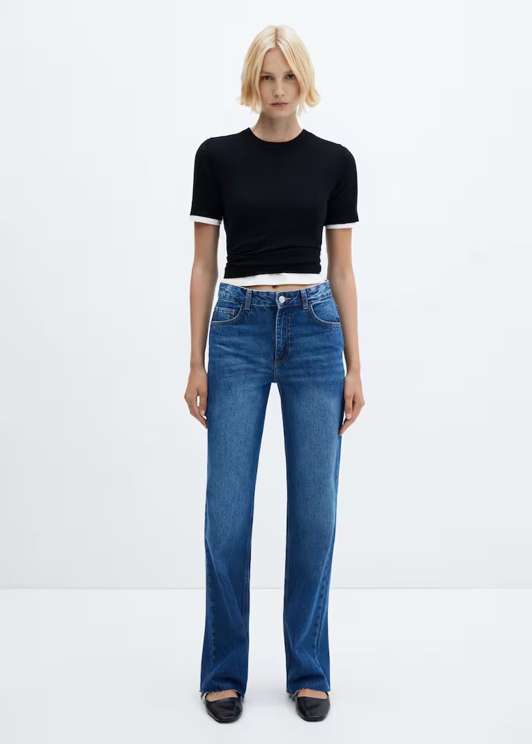 Wideleg mid-rise jeans -  Women | Mango USA | MANGO (US)