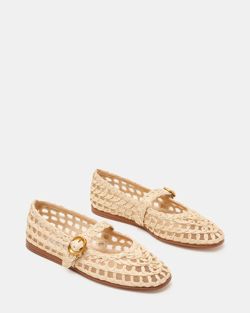 MELODY Natural Raffia Mary Jane Woven Buckle Round-Toe Women's Flat | Steve Madden (US)