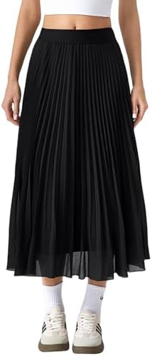QINSEN Women's Elegant Flowy Pleated Chiffon Skirts Summer A-line Swing Midi Skirts Casual Elasti... | Amazon (US)