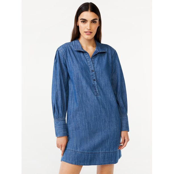 Free Assembly Women's Shift Mini Dress with Blouson Sleeves | Walmart (US)