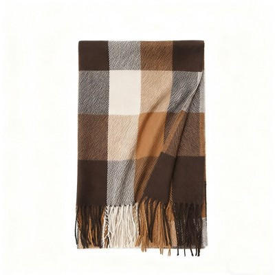 Anna-Kaci Soft Plaid Oversized Scarf with Cozy Woven Texture and Fringe Hem 78.5×26 Inches, Brown | Target
