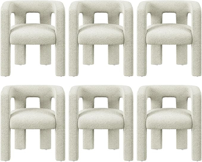BELLEZE Modern Boucle Chairs Set of 6, Linen Dining Chairs with Barrel Sidearms and Back, Minimal... | Amazon (US)