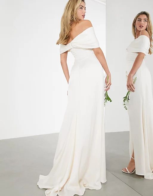 ASOS EDITION Beatrice bardot drape wrap wedding dress | ASOS (Global)