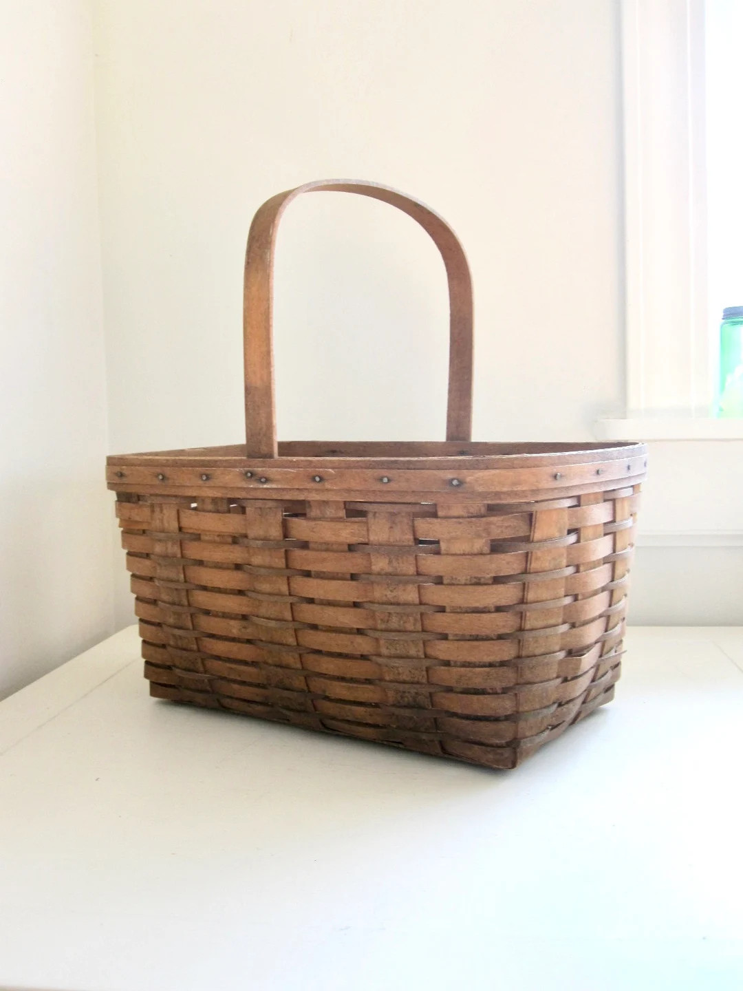 Longaberger Basket, Vintage 1993 Woven, Stationery Handle, Red Riding Hood, Classic Stain Wood, C... | Etsy (US)