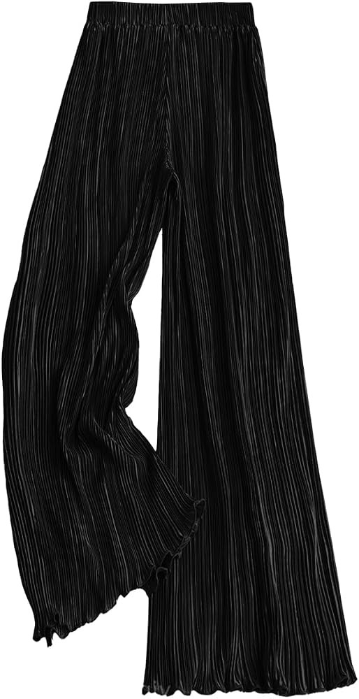 Satin Silk Pants for Women Casual Flowy Palazzo Wide Leg Pleated | Amazon (US)