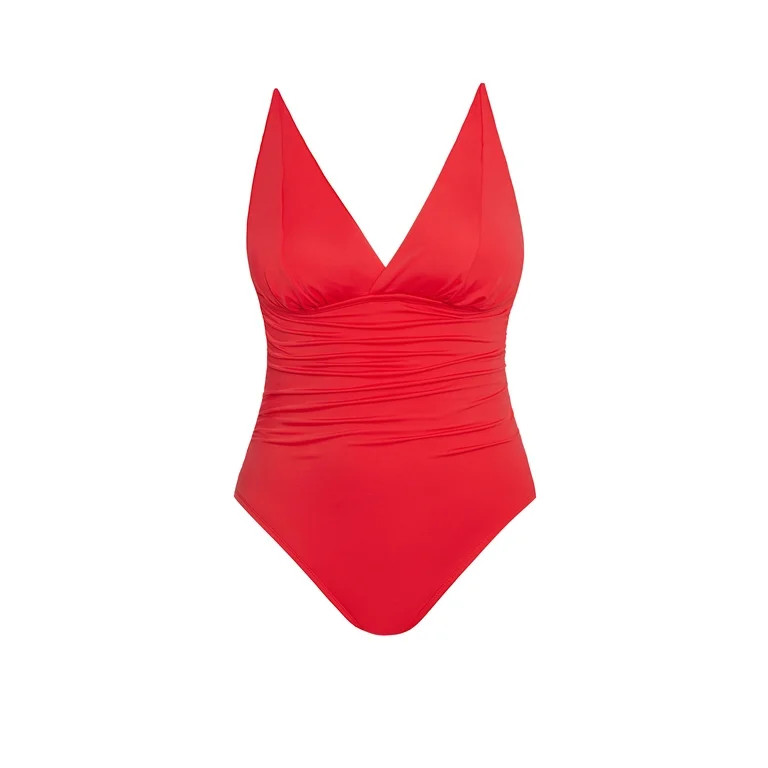 Time and Tru Women's and Plus Plunge V Neck One Piece Swimsuit, Sizes S-3X | Walmart (US)