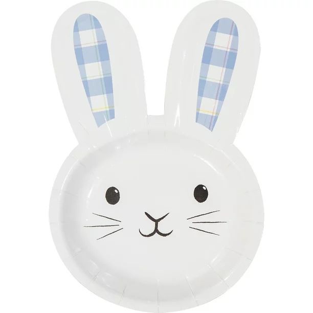 Way to Celebrate! Gingham Easter Bunny Shaped Paper Plates 9" 8 Ct Light Blue | Walmart (US)
