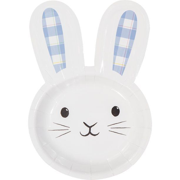 Way to Celebrate! Gingham Easter Bunny Shaped Paper Plates 9" 8 Ct Light Blue - Walmart.com | Walmart (US)