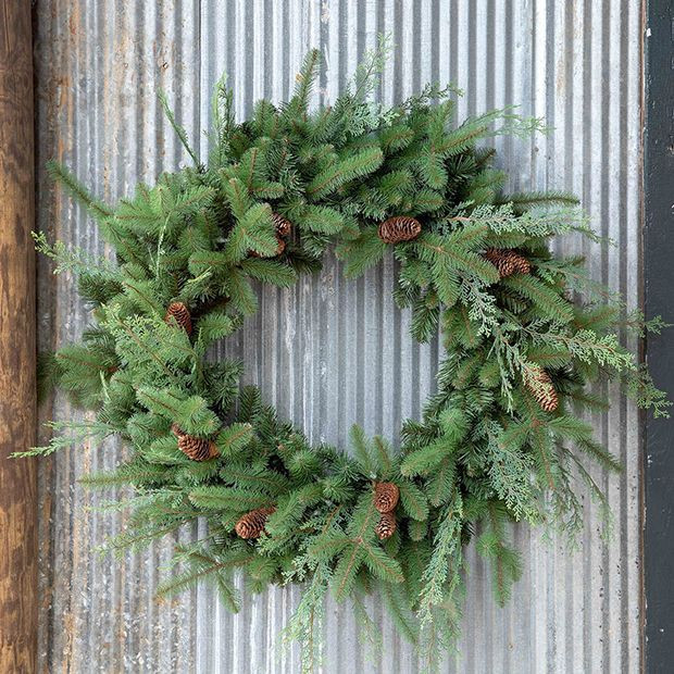 Lighted Mixed Evergreen Wreath | Antique Farm House