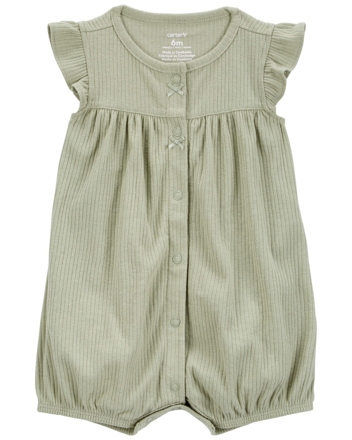 Baby Cotton Rib Short-Sleeve Romper - Green | Carter's Inc