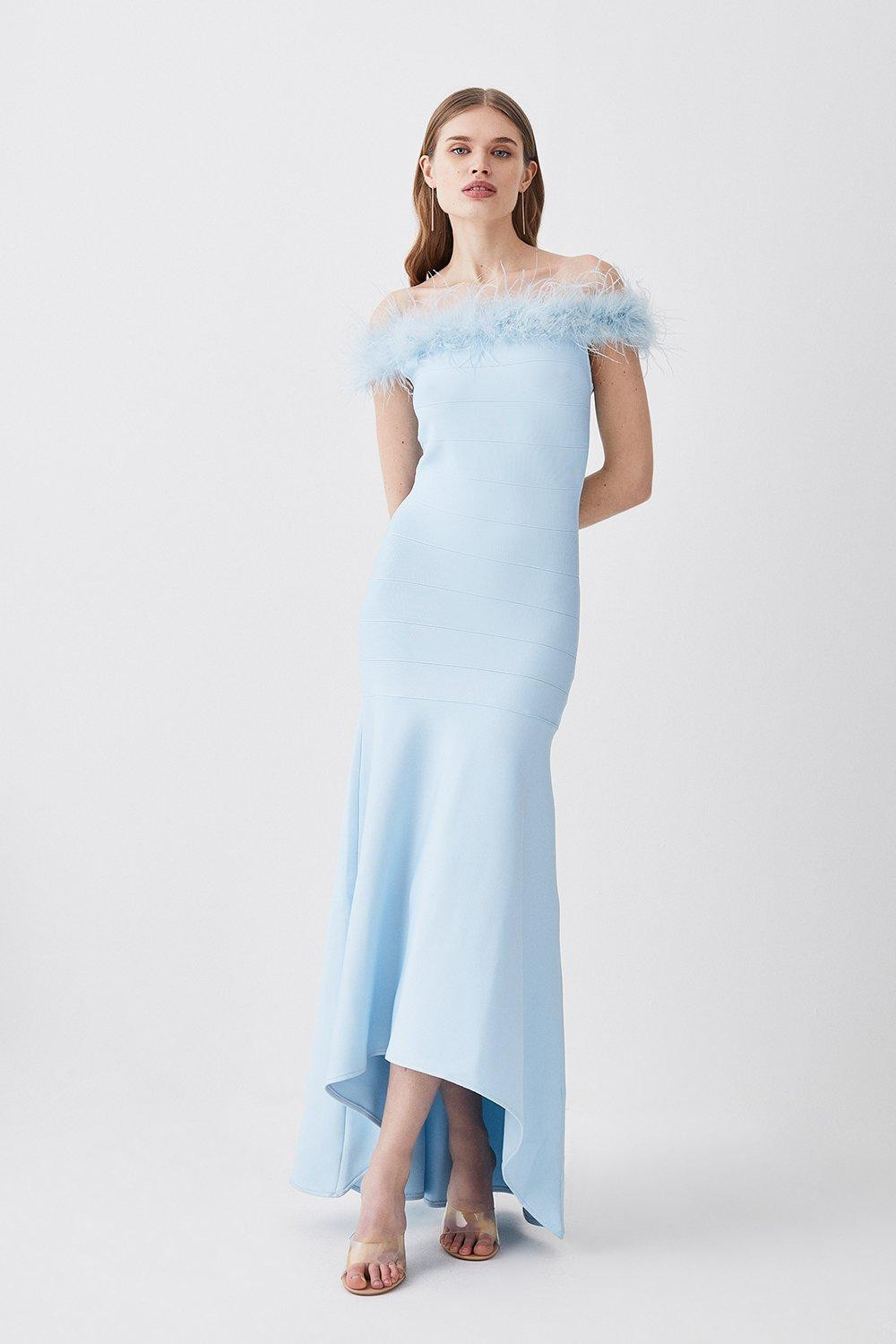 Feather Detail Bandage Off The Shoulder Midaxi Dress | Karen Millen US