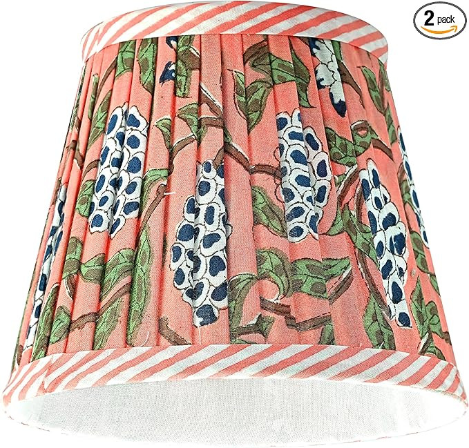 Ridhi Block Print Dark Salmon Lamp Shade 4" Top x 5" Bottom x 6" Slant Set of 2 Handmade Pleated ... | Amazon (US)