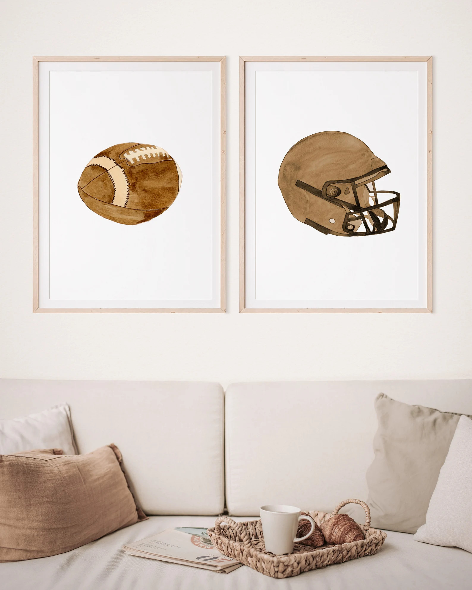 Watercolor Football Print Set, Football Posters, Sport Art Prints, Football Helmet and Ball, Foot... | Etsy (US)
