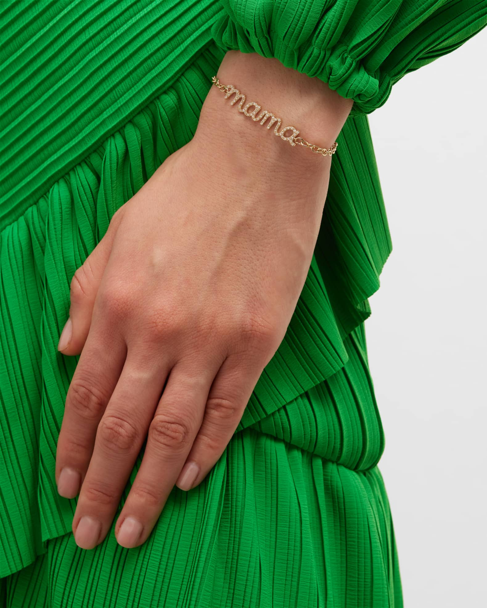 Sydney Evan 14k Gold Diamond Pave Mama Bracelet | Neiman Marcus