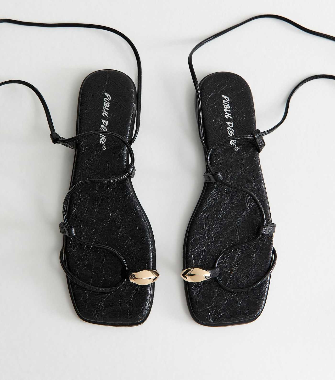 Public Desire Black Bridget Embellished Toe Post Tie Up Sandals | New Look | New Look (UK)