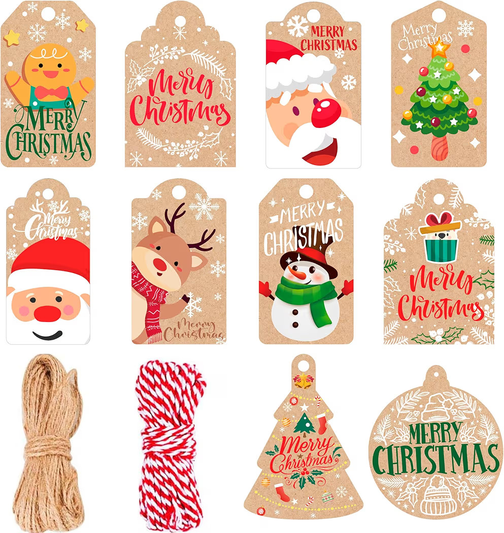 102 Pcs Christmas Gift Tags with String, Xmas Gift Tags for Christmas Presents, Christmas Tags Twine for Christmas Party Decorations Present Wrap | Amazon (CA)