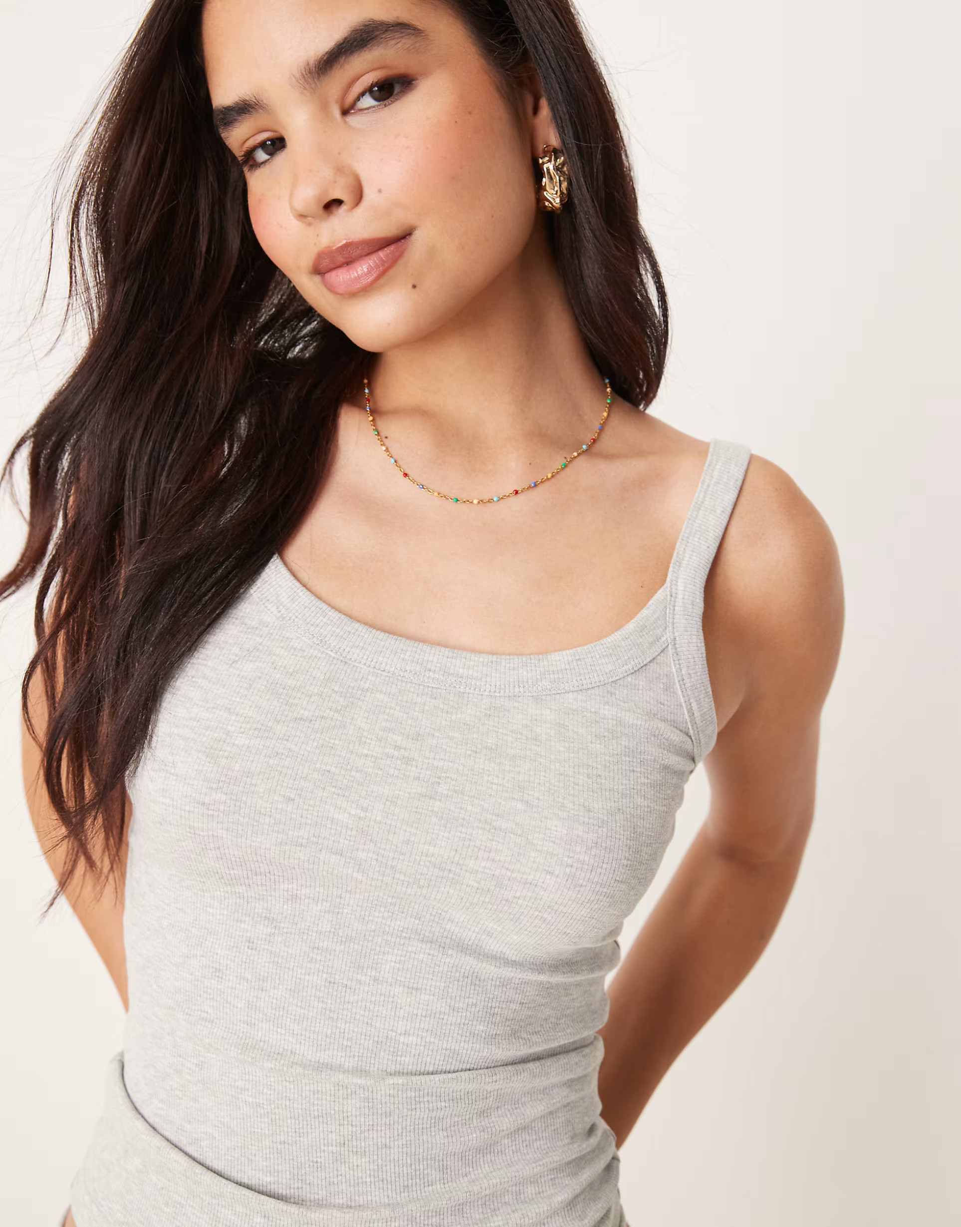 Gina Tricot rib singlet top in grey melange | ASOS | ASOS (Global)