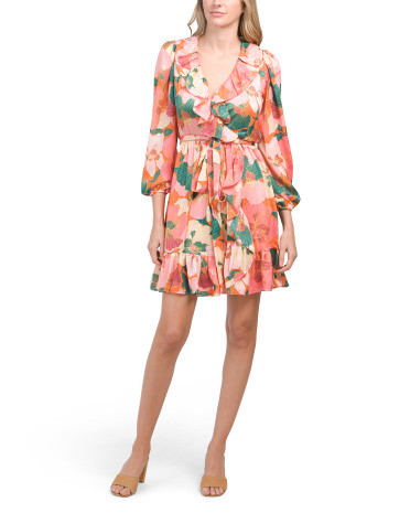 Floral Wrap Style Mini Dress With Ruffles | TJ Maxx