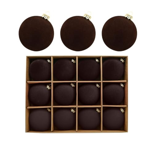 Velvet Ornaments for Christmas Tree Decorations, 12Pcs Flocked Christmas Ornaments Set, Burgundy Ornaments Velvet Christmas Balls Bulk Xmas Tree Hanging Decoration (Brown) | Amazon (US)