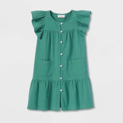 Toddler Girls' Button-Front Short Sleeve Dress - Cat & Jack™ Teal | Target