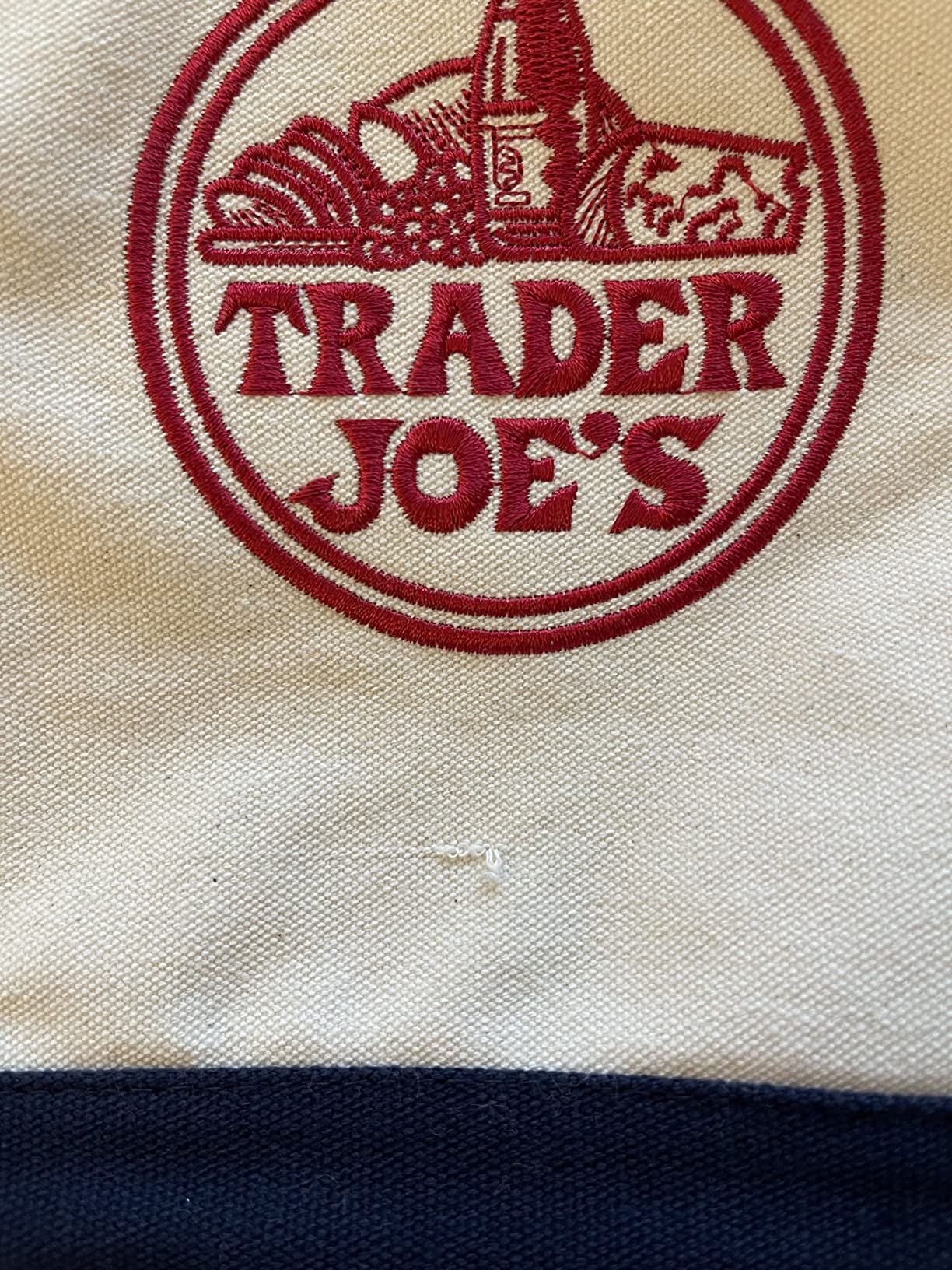 Large Trader Joe's Shopping Bag Tote Beach Bag Book Bag Cotton Canvas Embroided | Amazon (US)