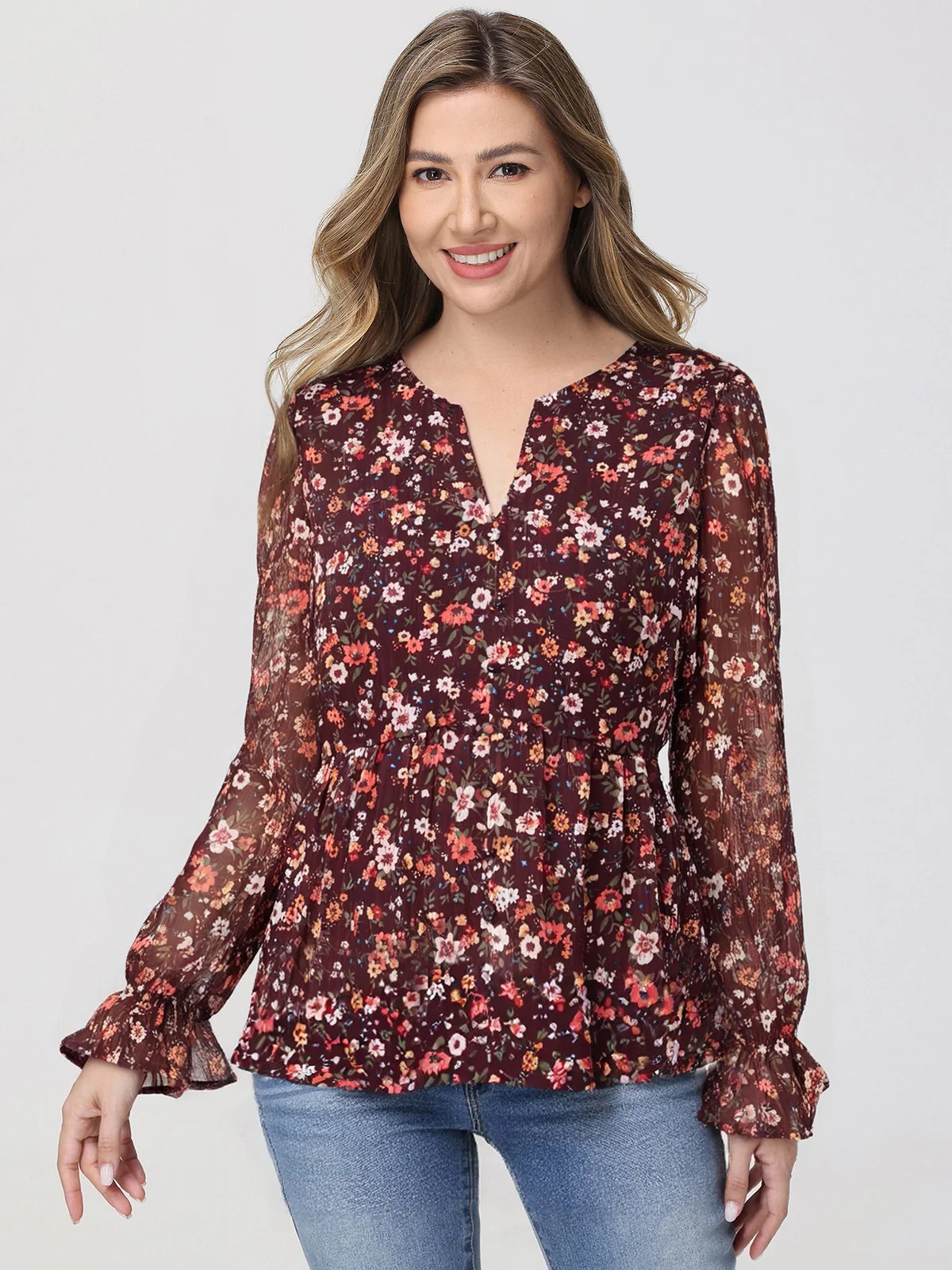 89th & Madison Floral Print Smocked Cuff Blouse | 89th + Madison