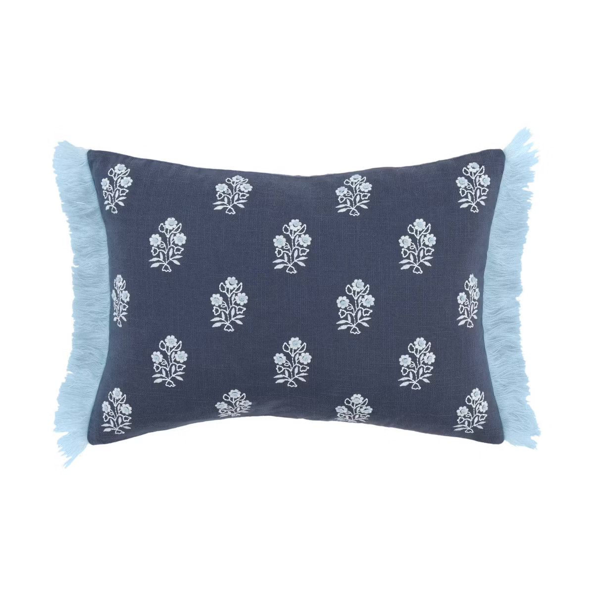 14"x20" Oversize Vintage Lumbar Throw Pillow Blue - Rizzy Home: Cotton Canvas, Removable Cover, I... | Target