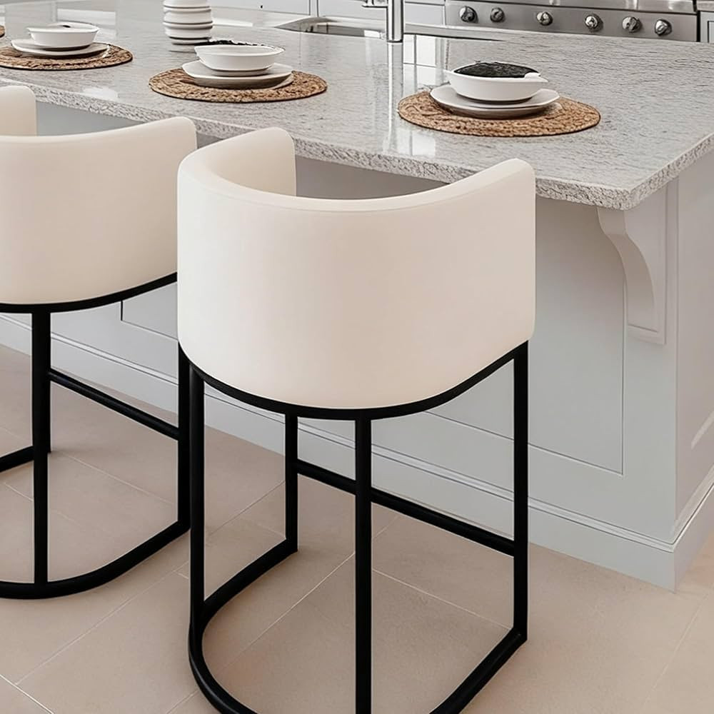 HNY Modern Counter Height Linen Fabric Cream Upholstered Counter Stool, 29 Inch Kitchen Island St... | Amazon (US)