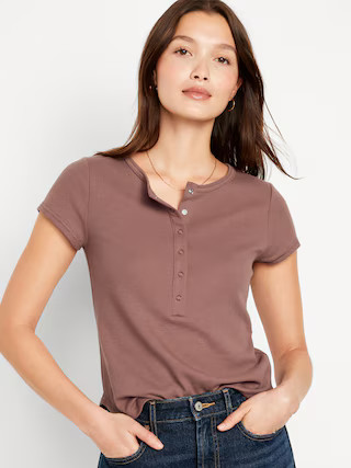 Short-Sleeve Waffle-Knit Henley Top | Old Navy (US)