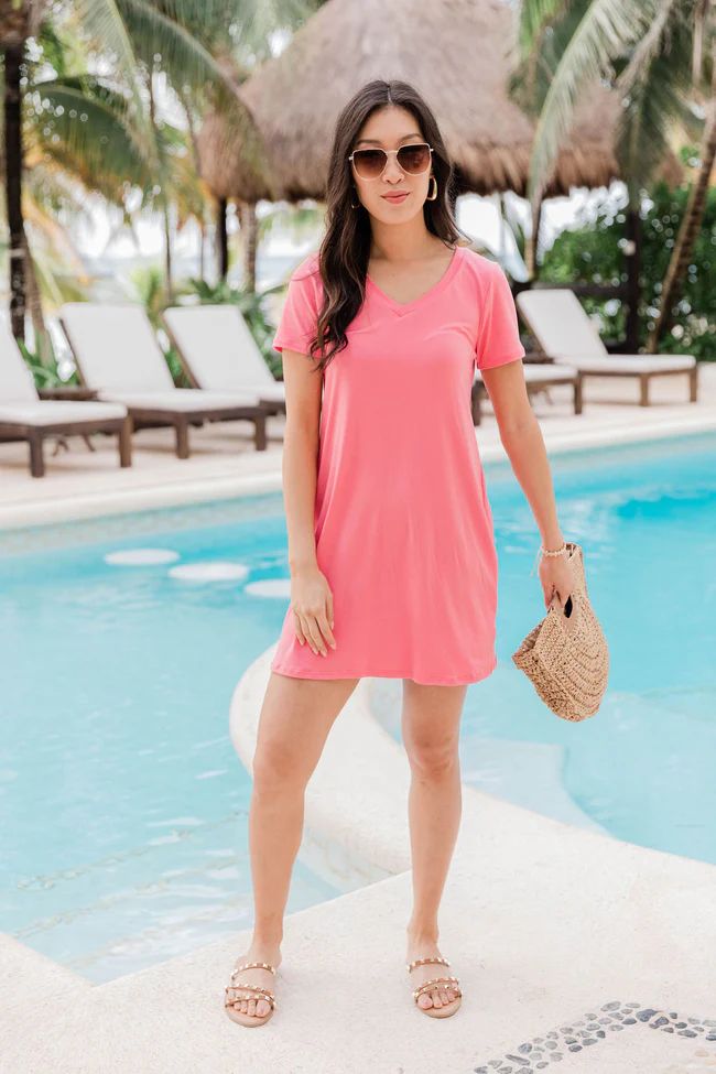 Enjoy The Days Together Coral T-Shirt Dress | Pink Lily