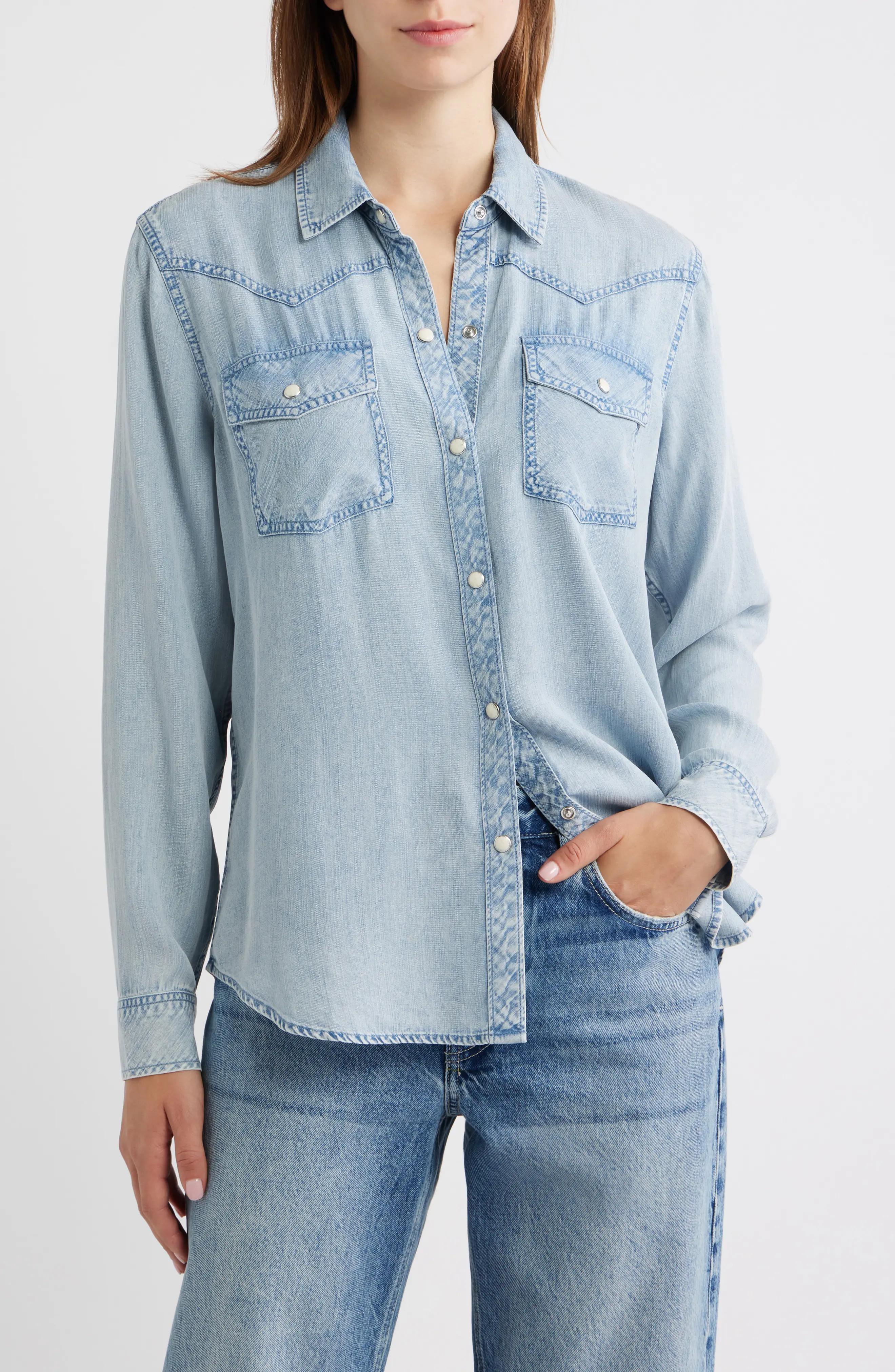 Remi Chambray Pearl Snap Shirt (Women) | Nordstrom | Nordstrom