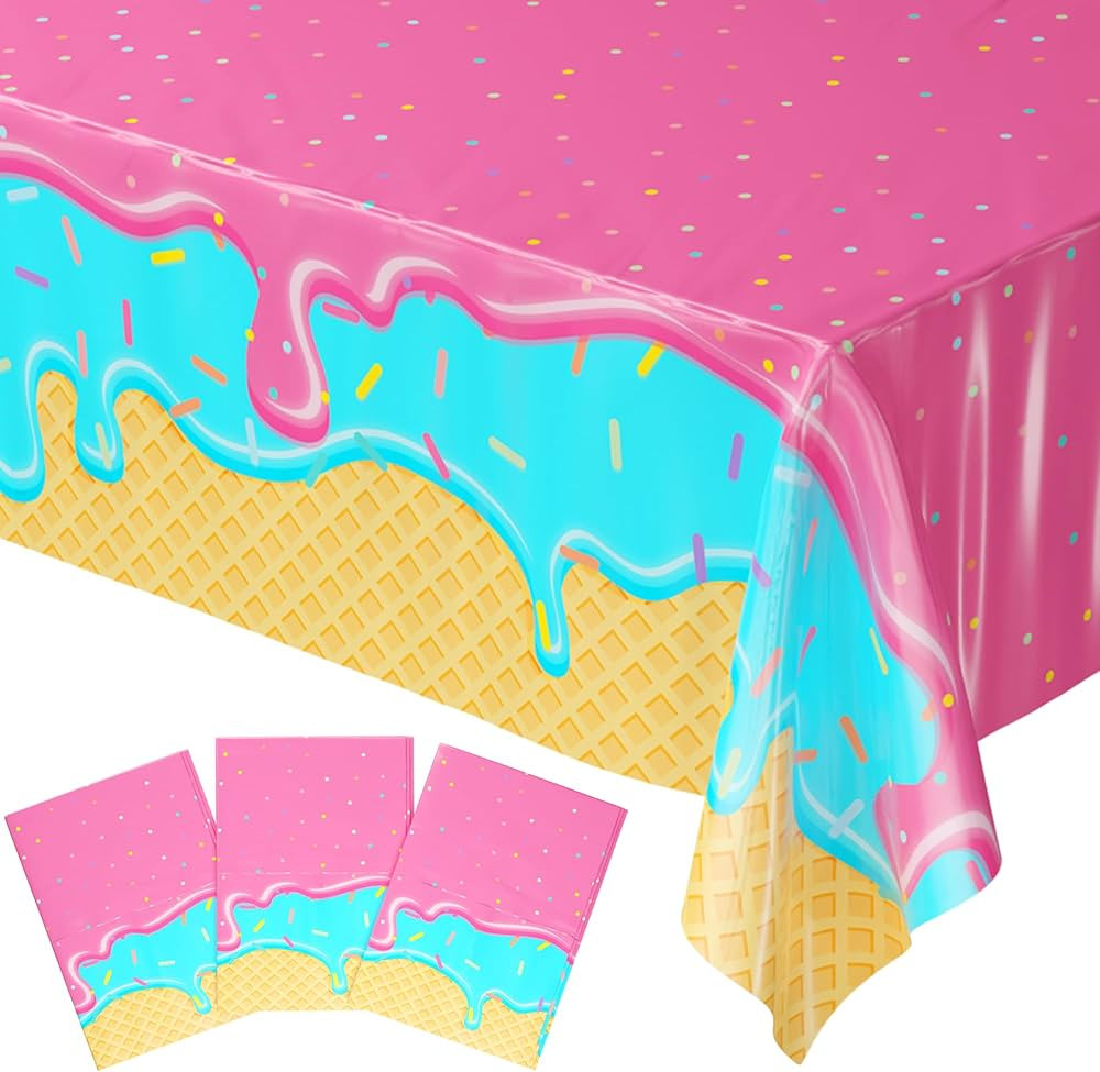Blue Orchards Ice Cream Table Cover (Pack of 3) - Ice Cream Party Table Cloth Disposable Tableclo... | Amazon (US)