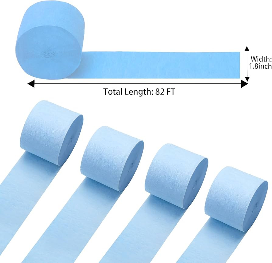 Powder Blue Crepe Paper Streamers 4 Rolls 328ft, Pack of Party Streamers for Party Decorations, C... | Amazon (US)
