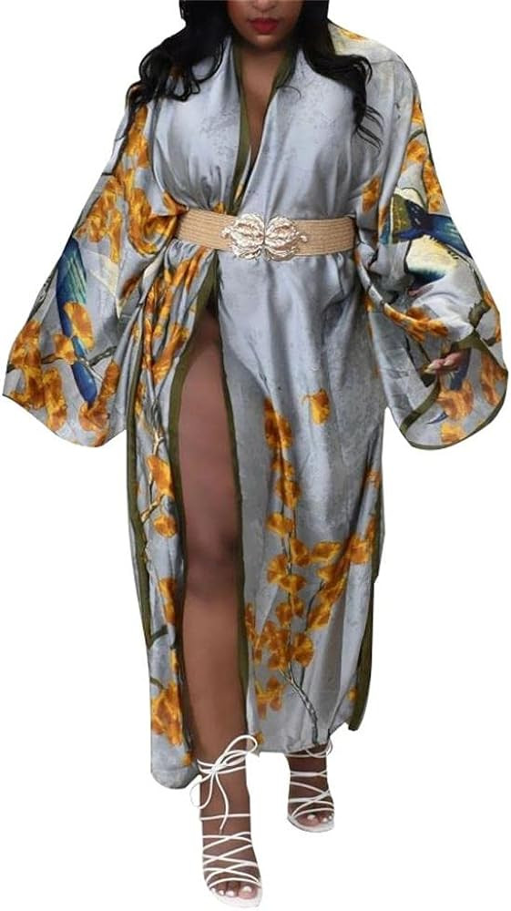 Summer Cardigan For Women Lightweight Satin Open Front Long Kimono Swimsuit Cover Ups Silk Robe P... | Amazon (US)