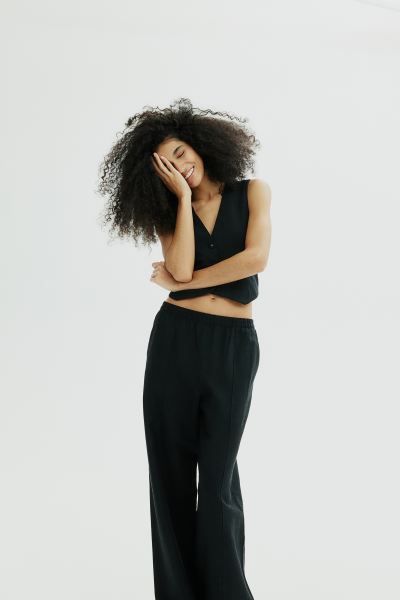 Linen-blend Pants - Black - Ladies | H&M US | H&M (US + CA)