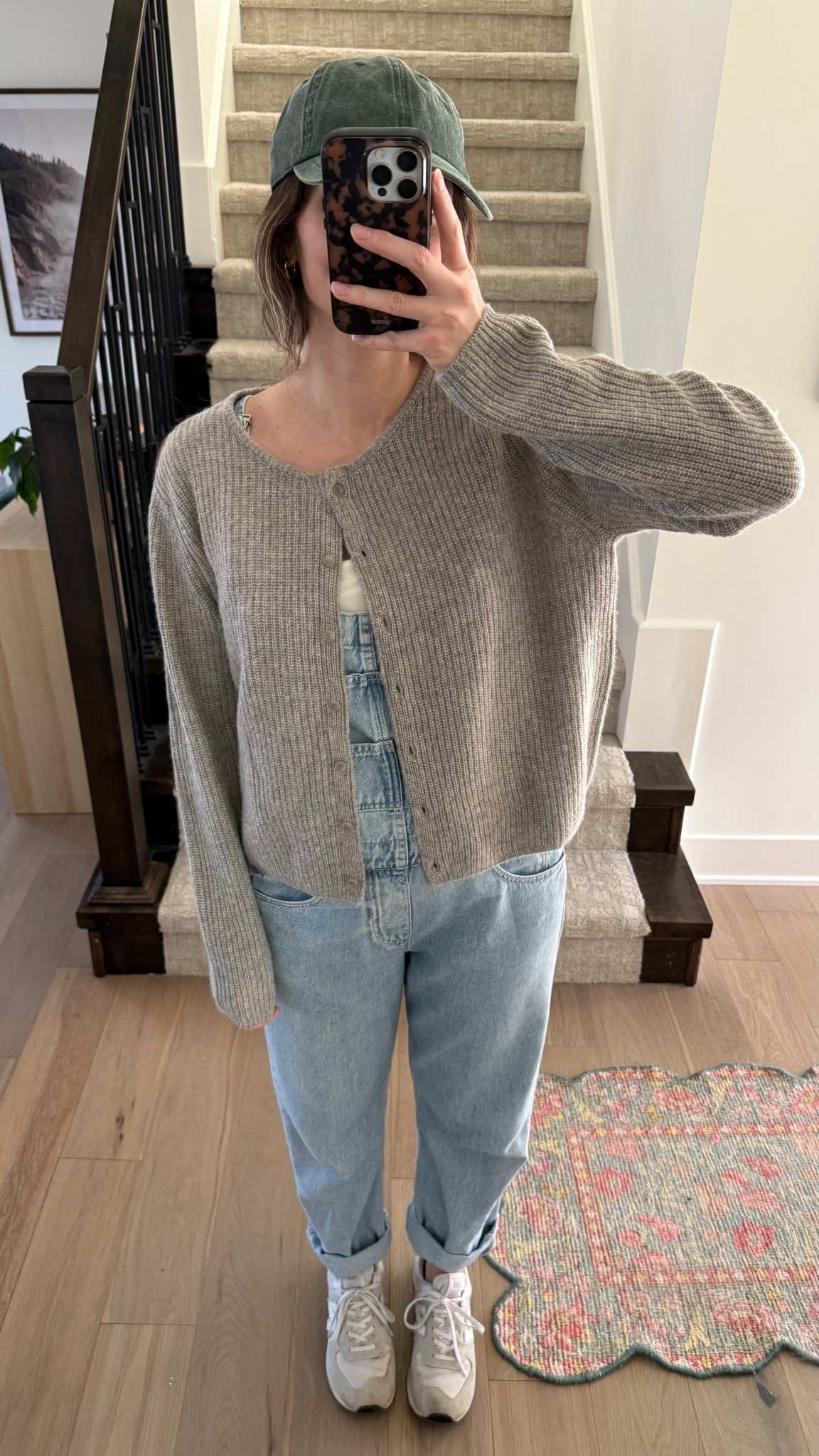 sized up in cardigan sweater for a more oversized fit, wearing a small in my favorite overalls (linked washes in stock) and nursing tank!

Mom outfit, postpartum, winter to spring  

#LTKootd #LTKmomlife