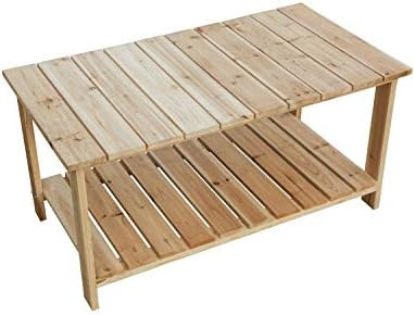 LOKATSE HOME Outdoor Coffee Table Natural Wood Patio Furniture with 2-Shelf Storage Organizer | Amazon (US)