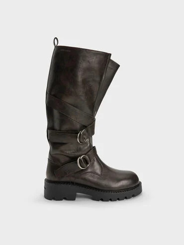 Dark Brown Double-Strap Knee-High Boots | CHARLES & KEITH | Charles & Keith US