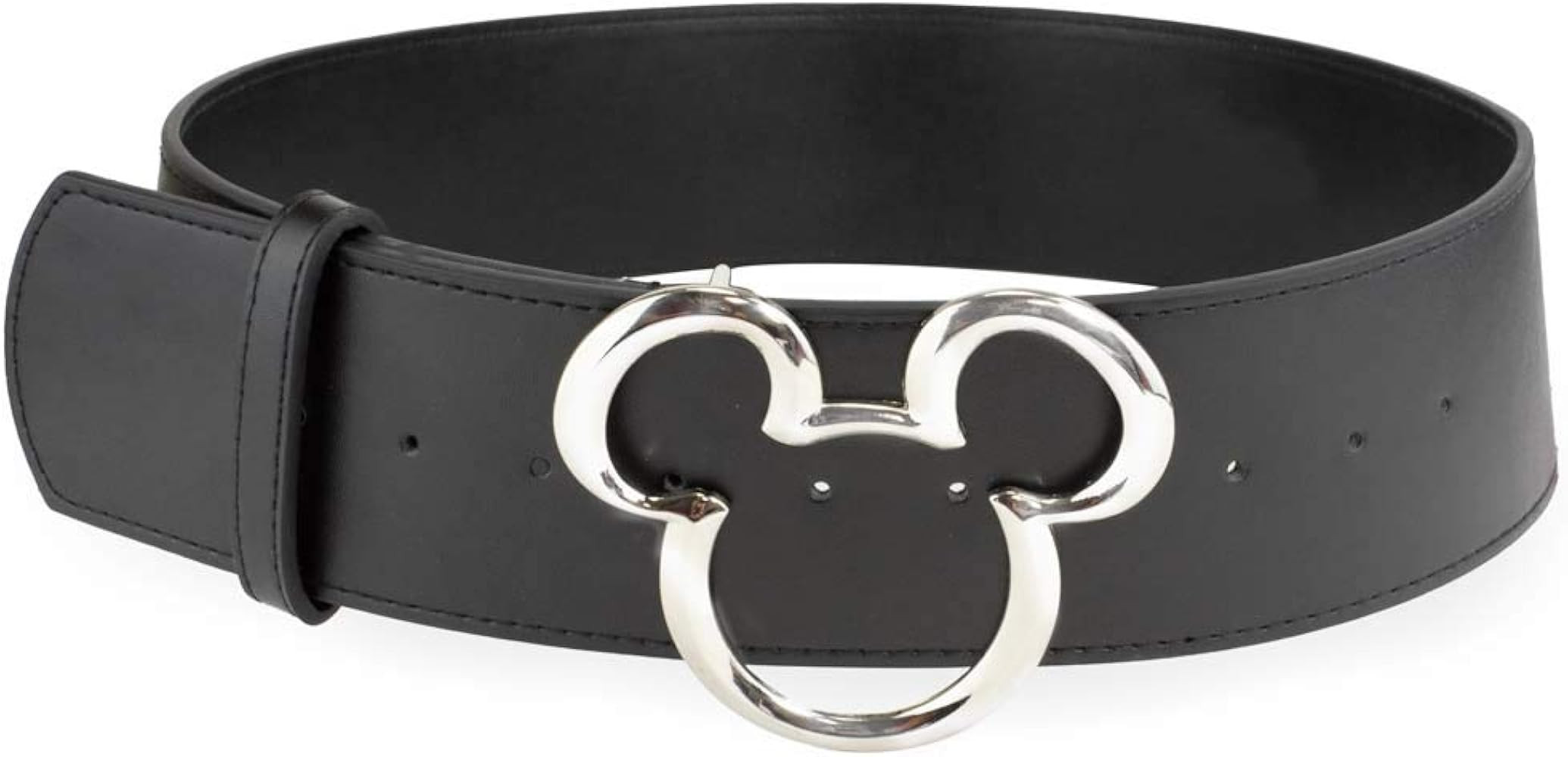 Buckle-Down Women's Disney, Mickey Ears Silver Cast, Black Vegan Leather Belt | Amazon (US)