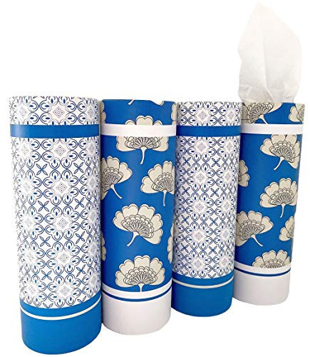Car Tissues Holder with Facial Tissues - 4 PK - Travel Tissue Tubes Box Container Perfect Fit for Car Cup Holder Car Tissues Cylinder (Blue) | Amazon (US)