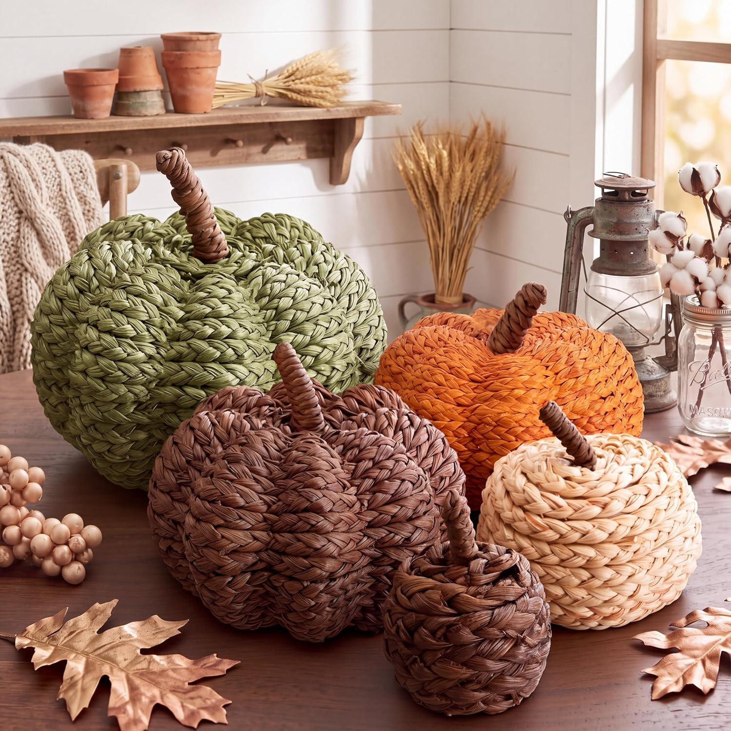 RattanView 5 Pack Woven Wicker Pumpkins, Rattan Pumpkins, Fall Home Decor | Amazon (US)