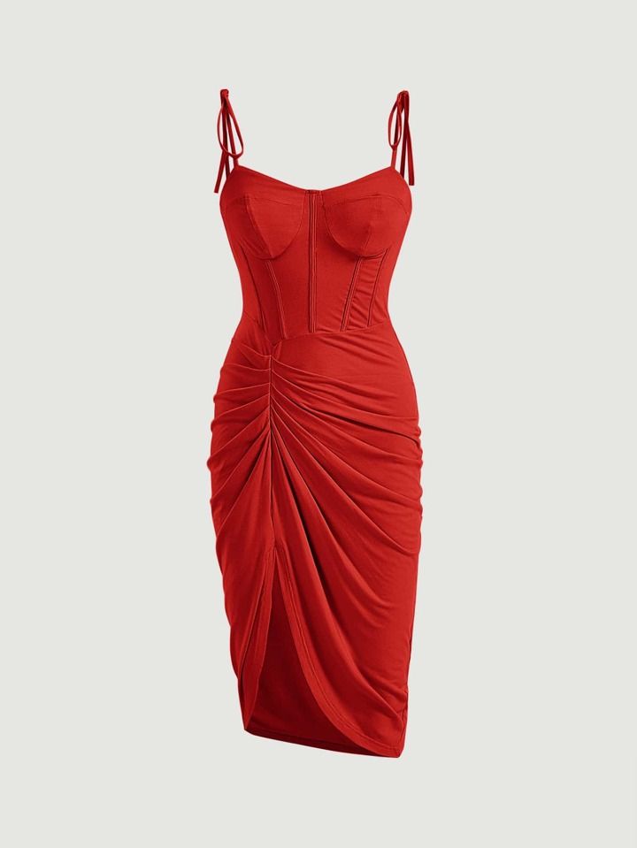 SHEIN Privé Solid Ruched Bustier Cami Dress | SHEIN