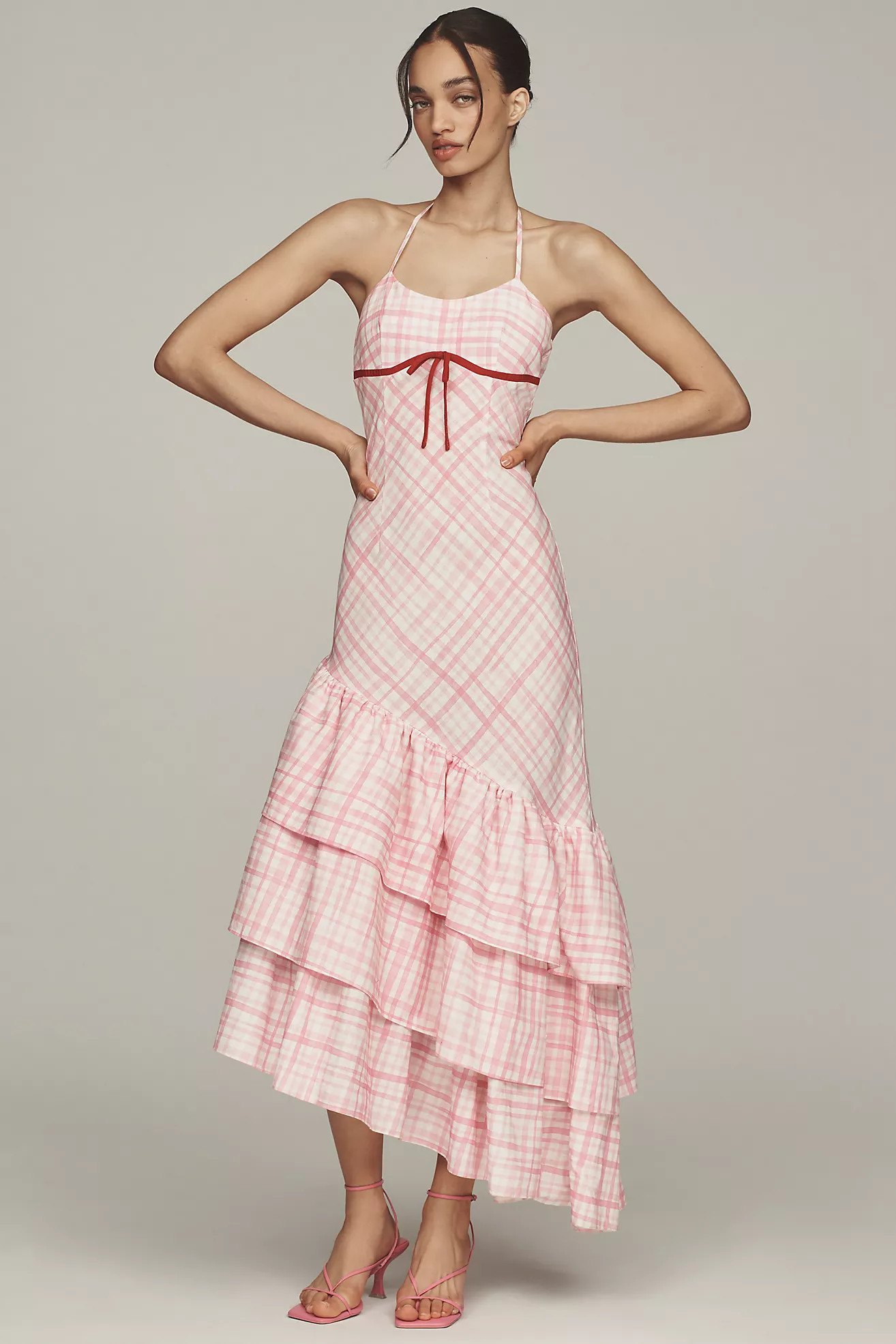 Aston Studio Elouise Linen-Cotton Ruffled Halter Dress | Anthropologie (US)