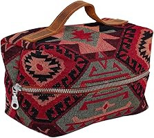 Cosmetic Handbag Makeup Organizer Purse Travel Toiletry Zipper Pouch for Women Red Boho Cotton Ca... | Amazon (US)
