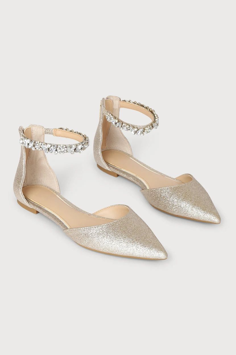 Cassidy Gold Glitter Rhinestone Pointed-Toe Flats | Lulus (US)