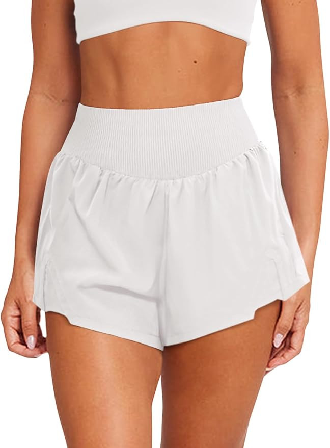LASLULU Women's Ribbed High Waisted Gym Shorts Tummy Control Biker Workout Running Tennis Shorts ... | Amazon (US)