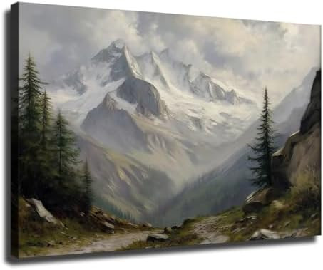 Moody Alpine Landscape Wall Art Print, Vintage Mountain Painting, Nature Aestheticswall Decor for... | Amazon (US)