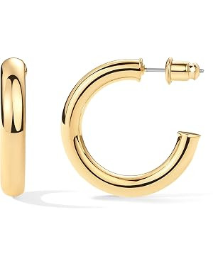 PAVOI 14K Gold Plated Lightweight Chunky Open Hoops for Women | Trendy Gold Hoop Earrings | Amazon (US)