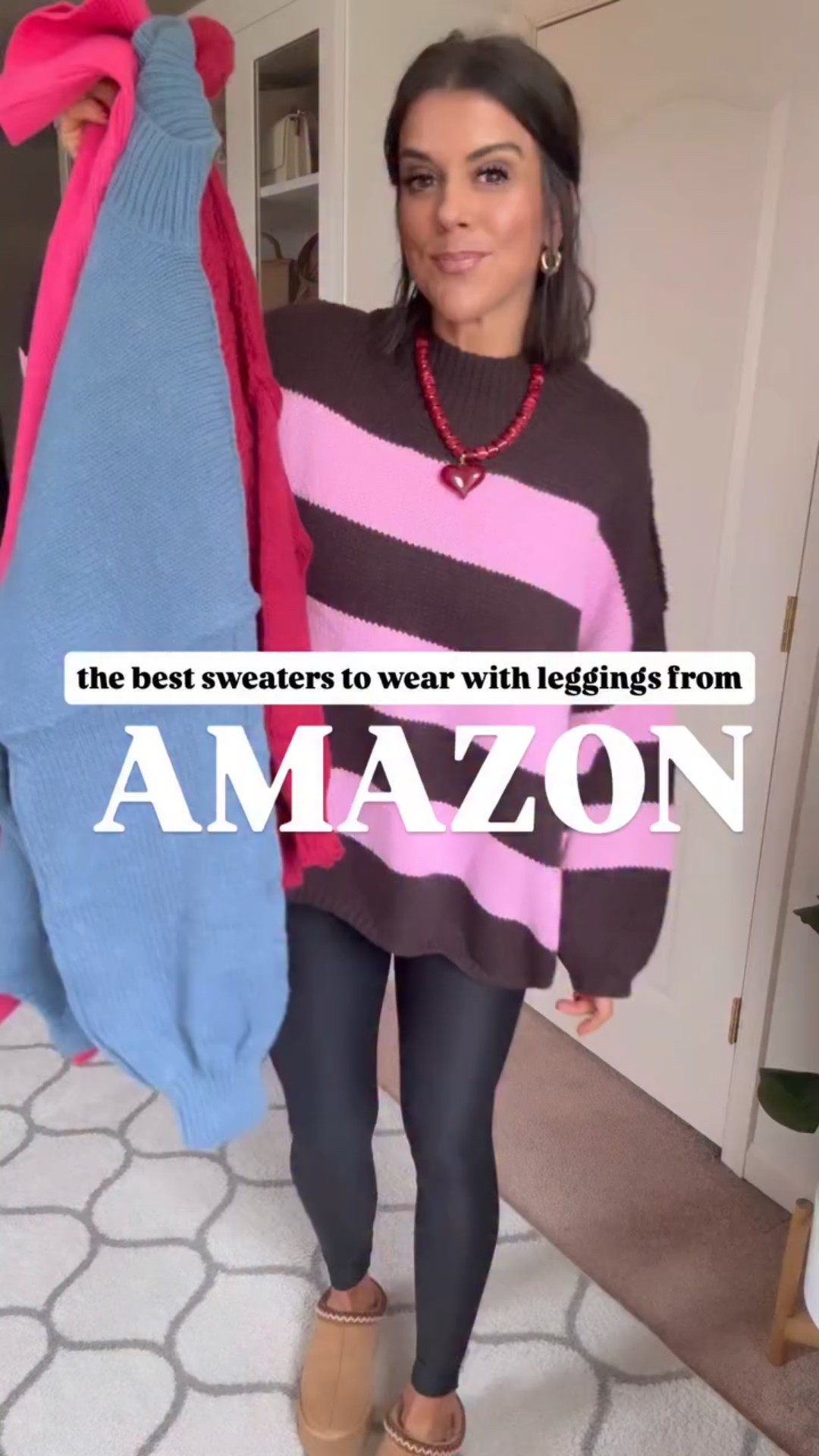 comment BEST + I’ll send them all your way! Rounding up the best sweaters to wear with leggings! I’m 5’5 for reference and in size small in all. 

Everything also in my bio. 

#leggingsweater #amazonoutfit #momstyle