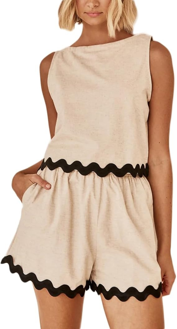 VECVOC Women's 2 Piece Summer Beach Vacation Outfits Cropped Tank Top High Waist Shorts Set Track... | Amazon (CA)